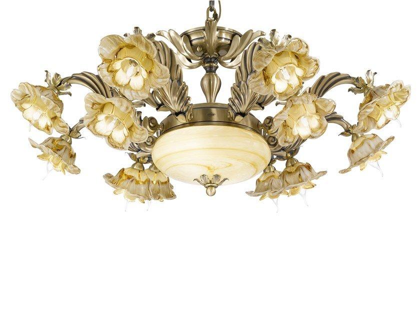 BELINDA 560/8+4+2 Antique brass chandelier with amber glass