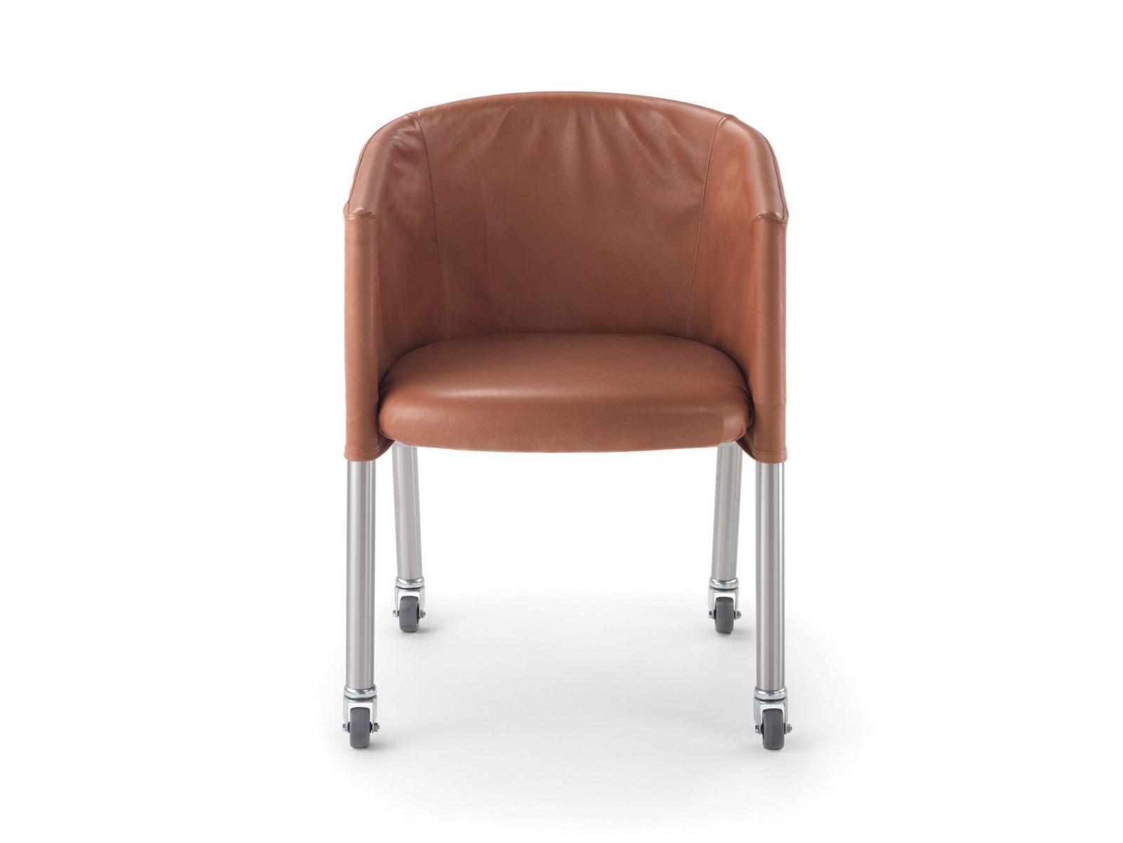 MIXER Leather chair with removable cover with castors