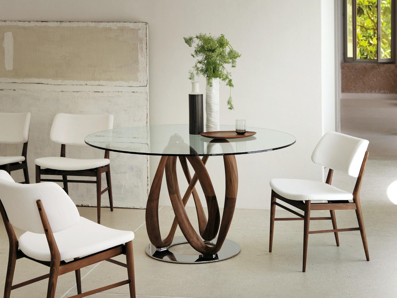 INFINITY Round solid wood table and crystal top