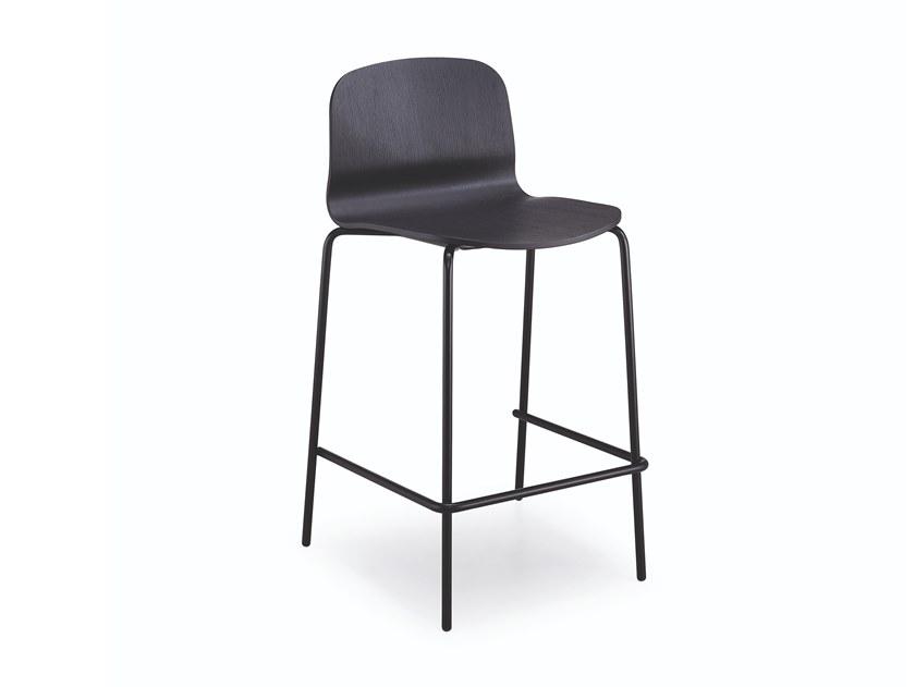 LIÙ H65 / H75 MT High wooden stool with back with footrest