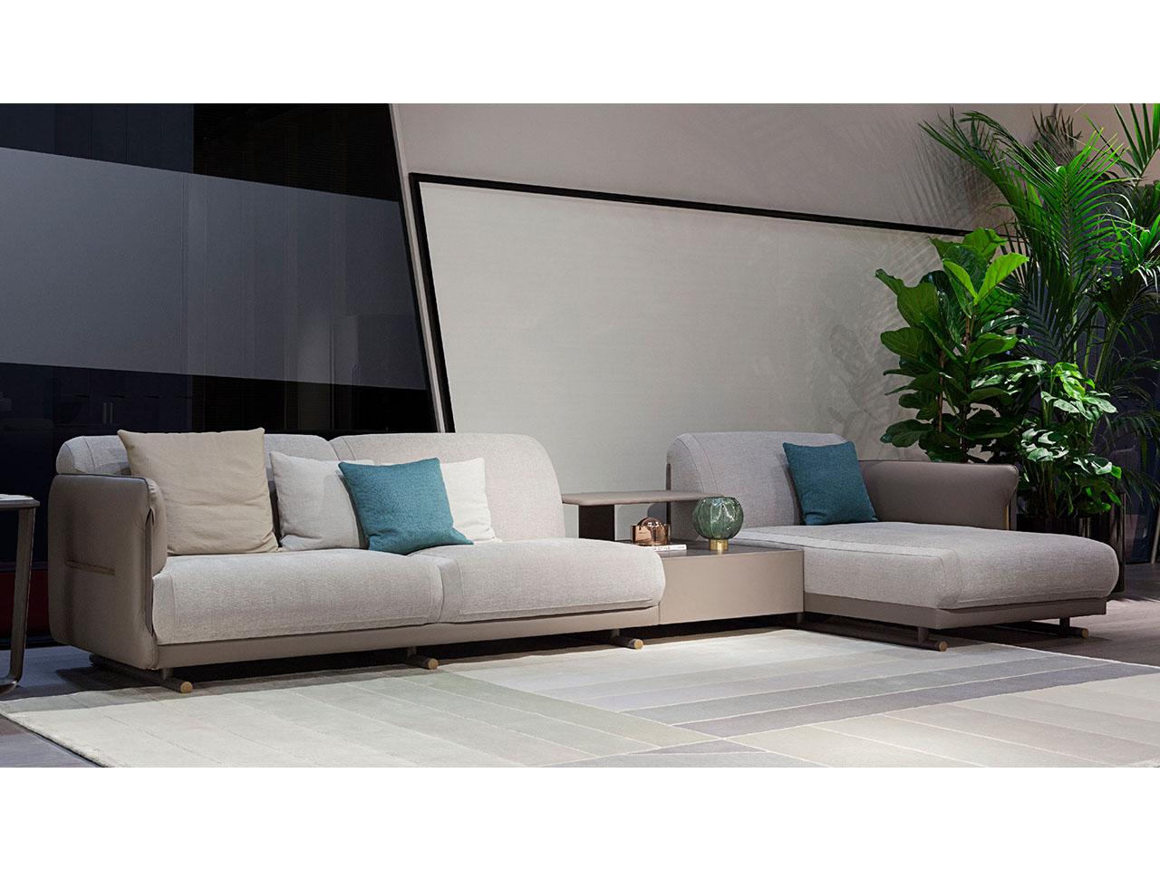 VINE Sectional fabric and leather sofa with chaise longue