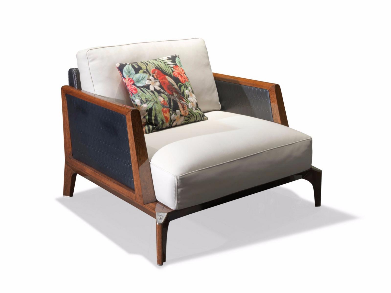 BOULEVARD Fabric garden armchair with removable cover with armrests