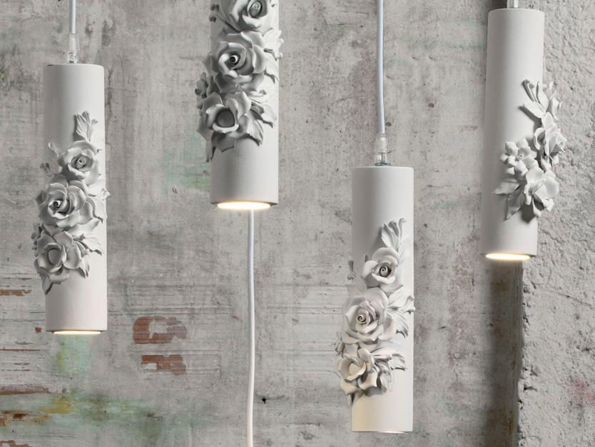 CAPODIMONTE Direct light white-paste pendant lamp