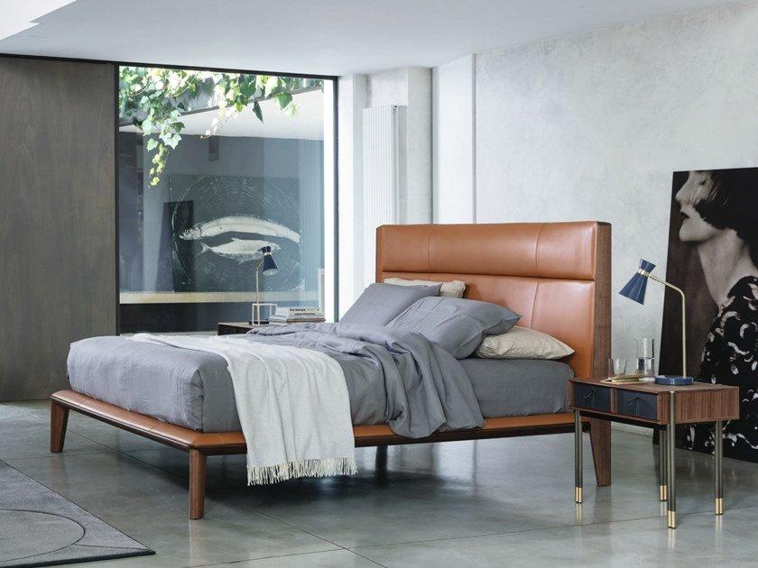 NYAN Tanned leather double bed with upholstered headboard