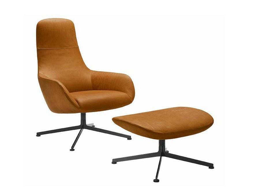 KENT 896 Swivel armchair with removable cover with footstool