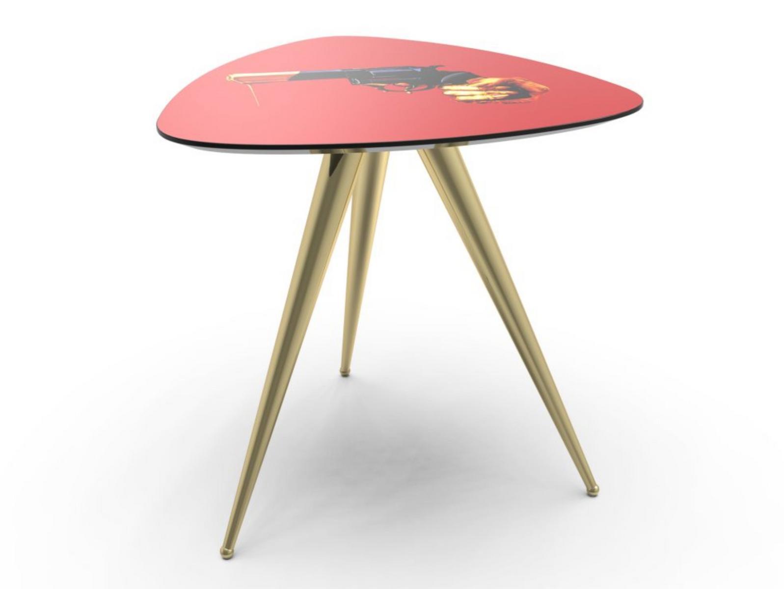 REVOLVER Triangular coffee table with MDF top and metal legs