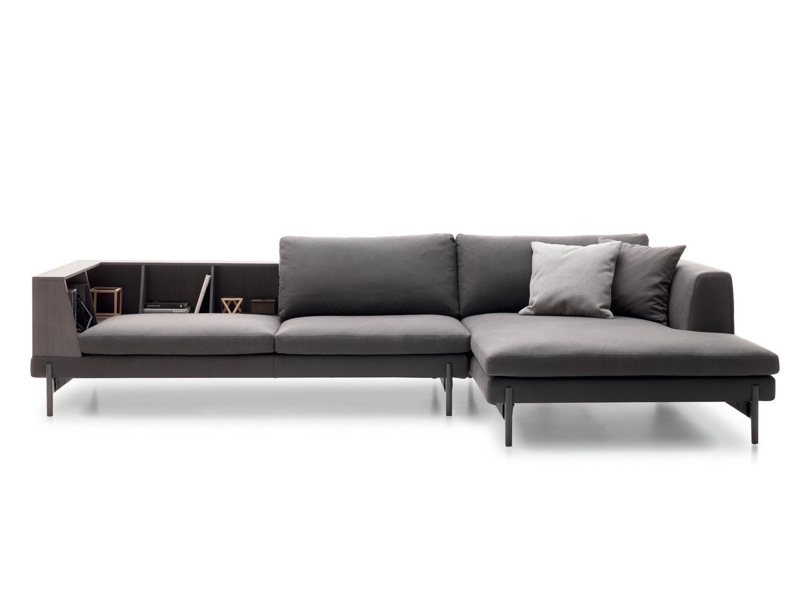 KIM Fabric sofa with chaise longue with integrated magazine rack