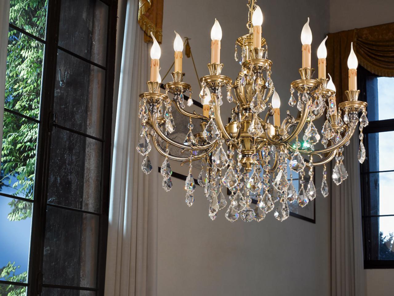 WINDSOR 888/8+4-SH/P Antique Brass chandelier with Schoeler crystals