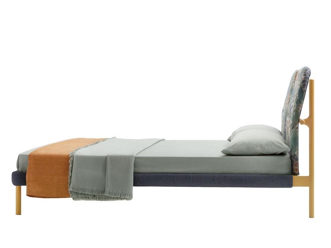 FLORIN Contemporary style fabric double bed with upholstered headboard