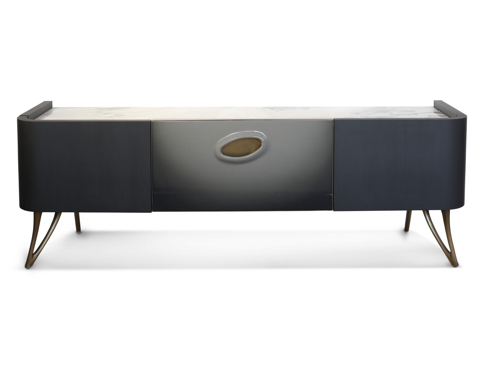 PANGEA Low ash TV cabinet with doors