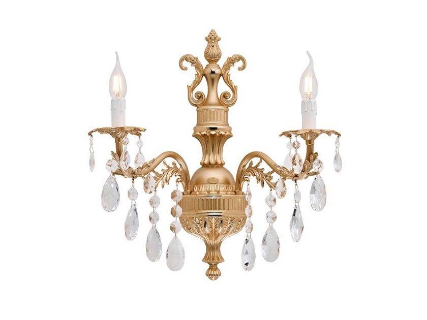 NUR 230/A2-SH/G Sanded gold plated wall light with Schoeler crystals
