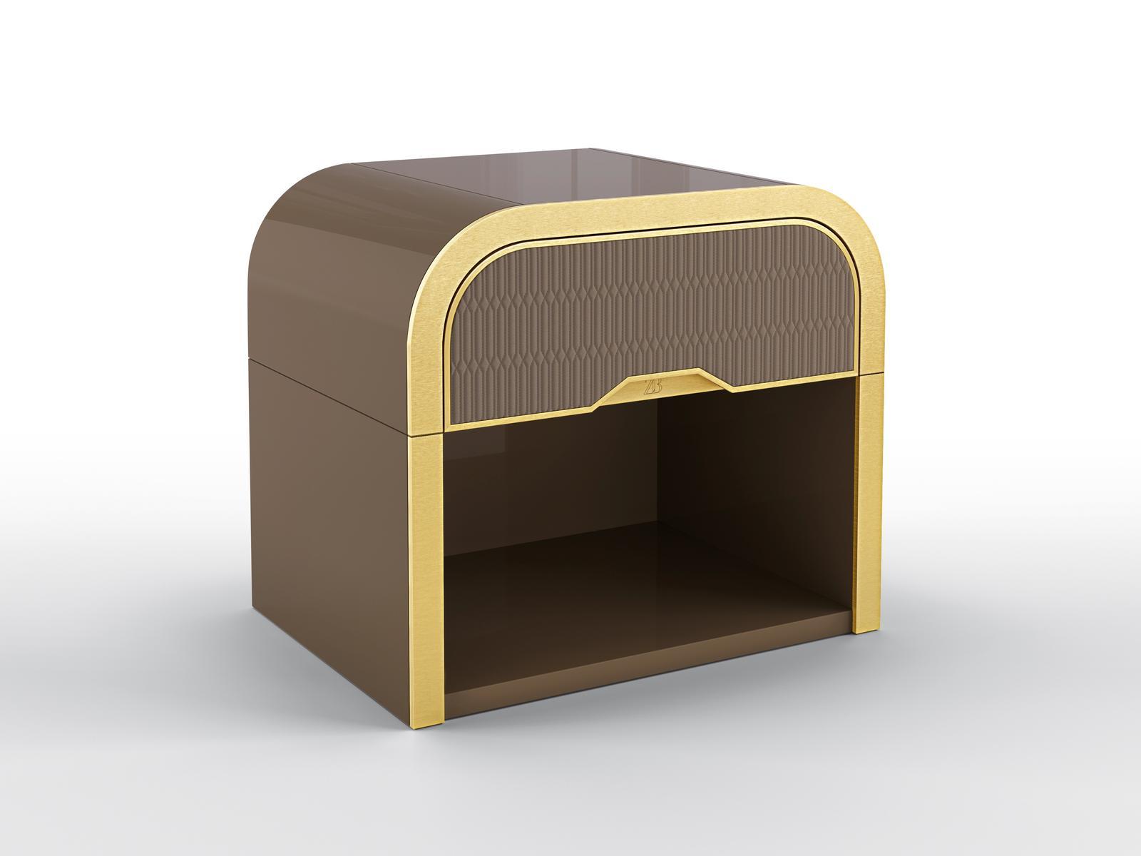 OCEAN I Plywood and metal bedside table with drawer