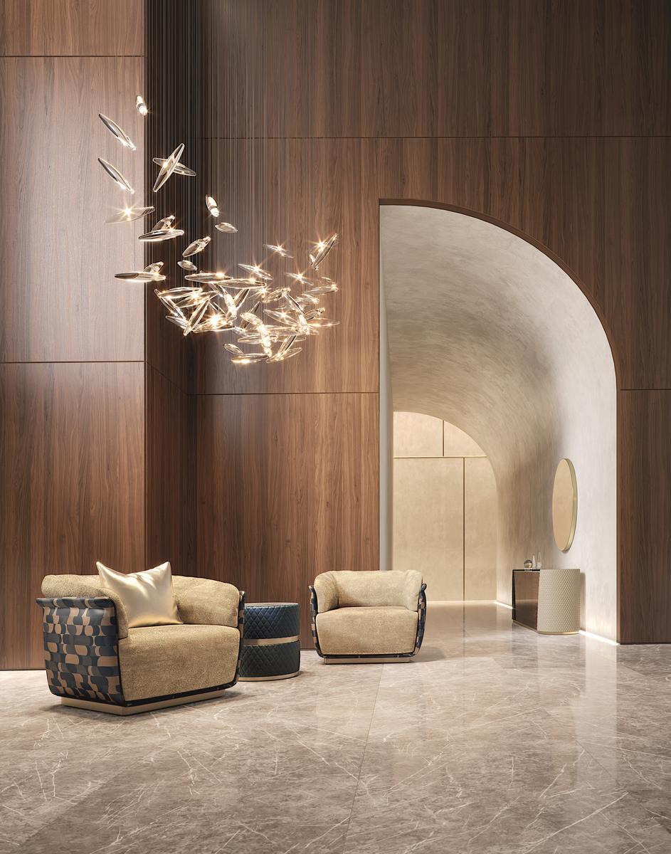 ALLURE Upholstered fabric armchair with armrests