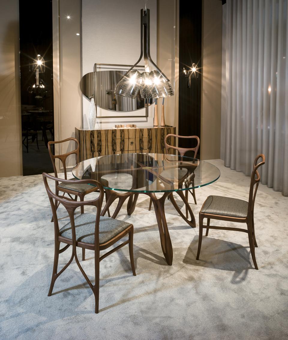 PROMETEO Round walnut dining table