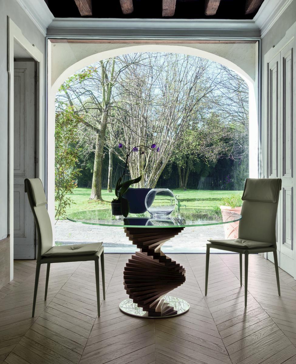 FIRENZE Round glass table with walnut base