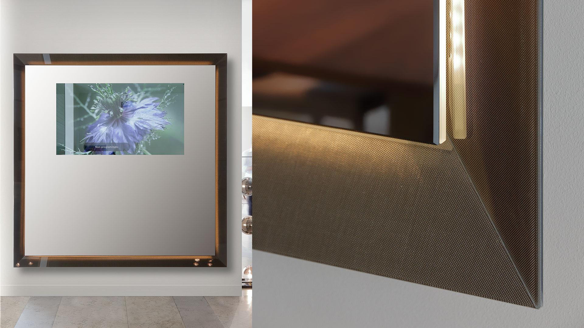 PRISMA Wall-mounted retractable mirrored glass TV cabinet