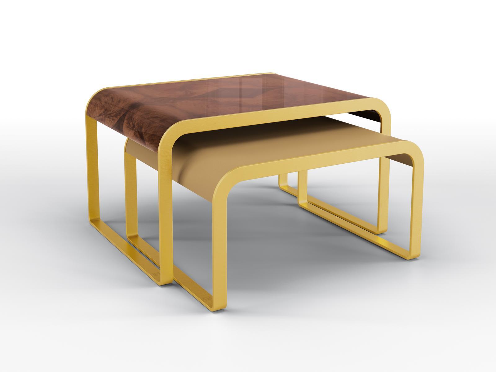 DEA TWIN SET Metal side table with walnut top and leather top