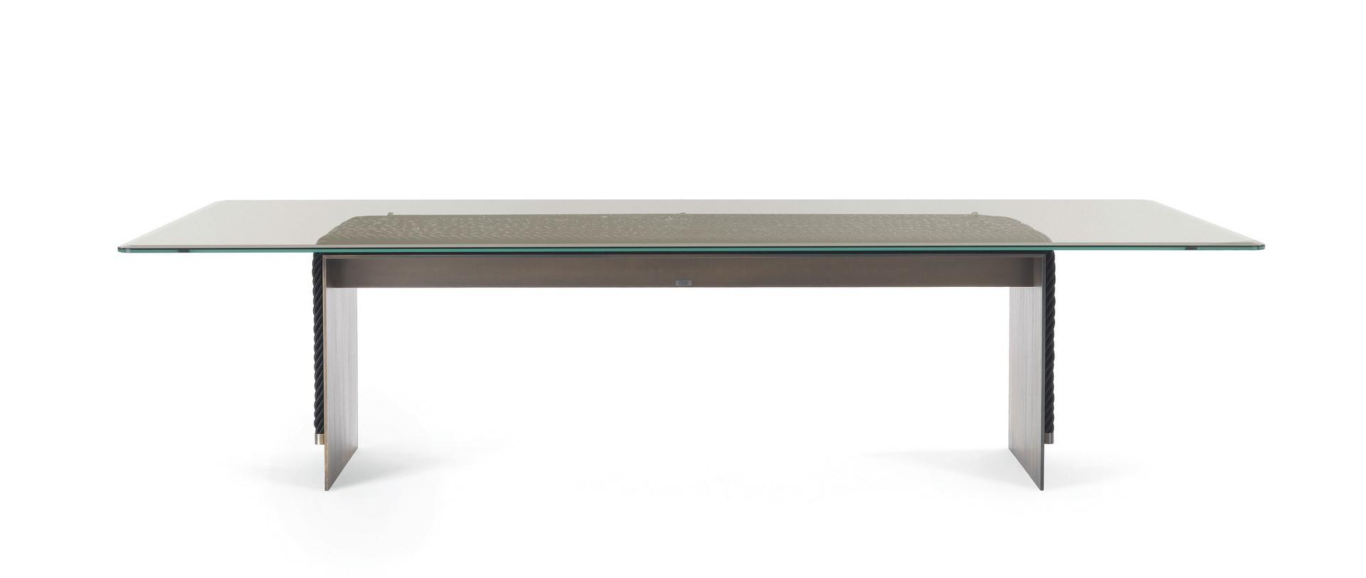 GLASGOW Rectangular brass and glass dining table