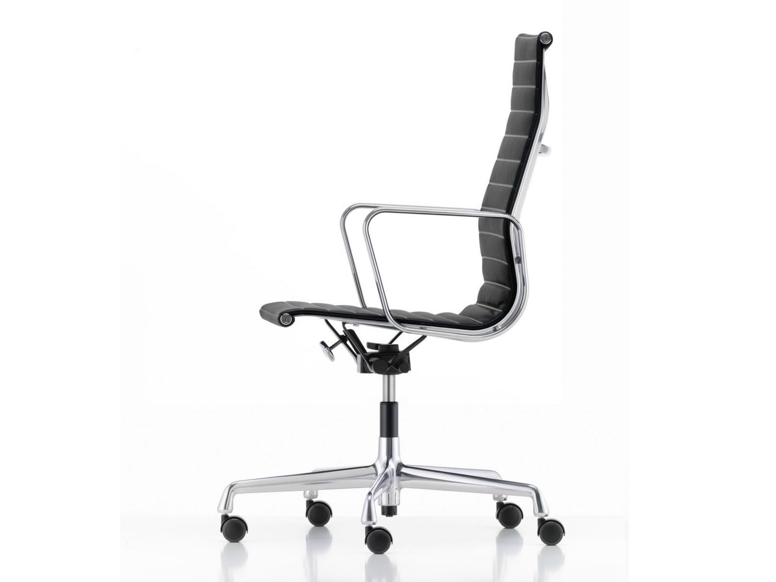 ALUMINIUM CHAIR EA 119 Swivel leather office chair with armrests