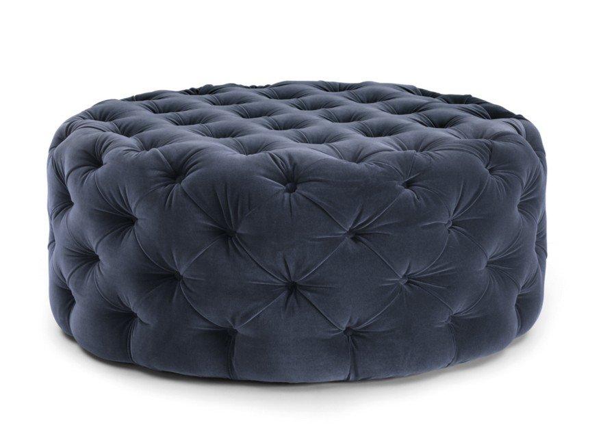 SELENE Tufted upholstered round fabric pouf