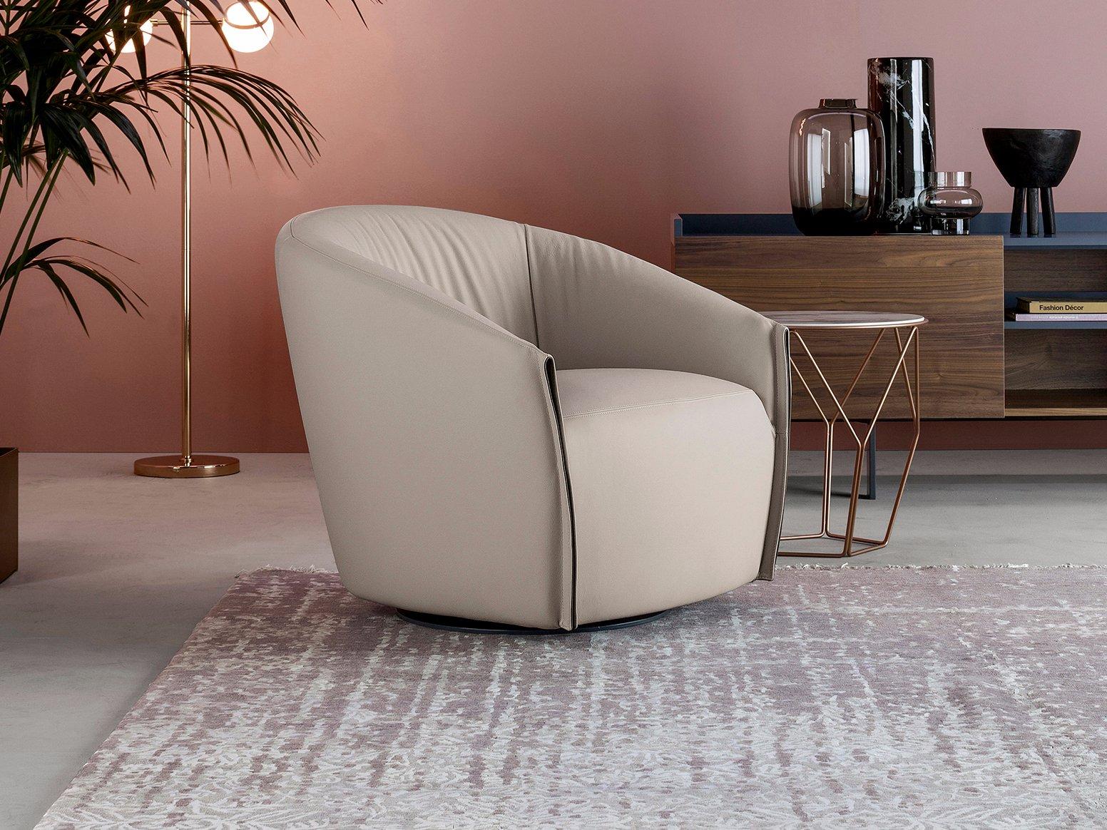 BODO Swivel upholstered leather armchair with armrests