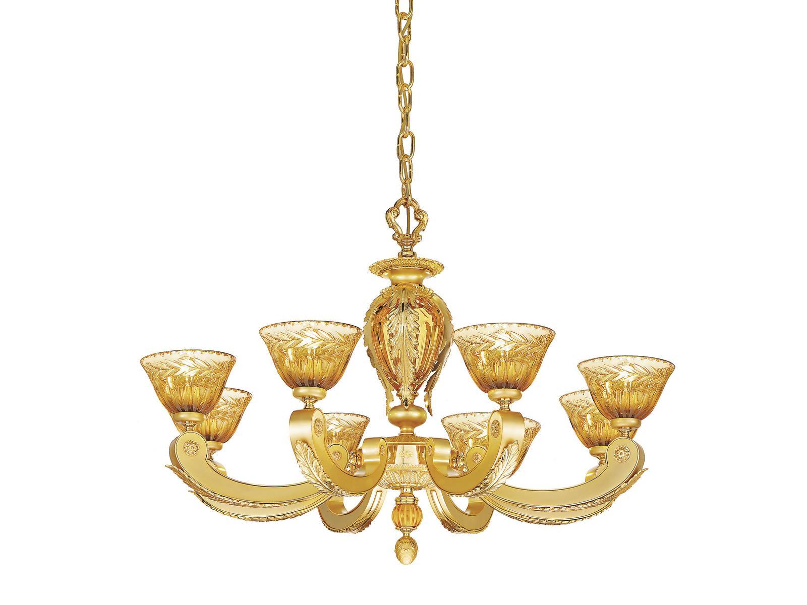 EDEN 265/8 Sanded gold plated chandelier with amber crystal