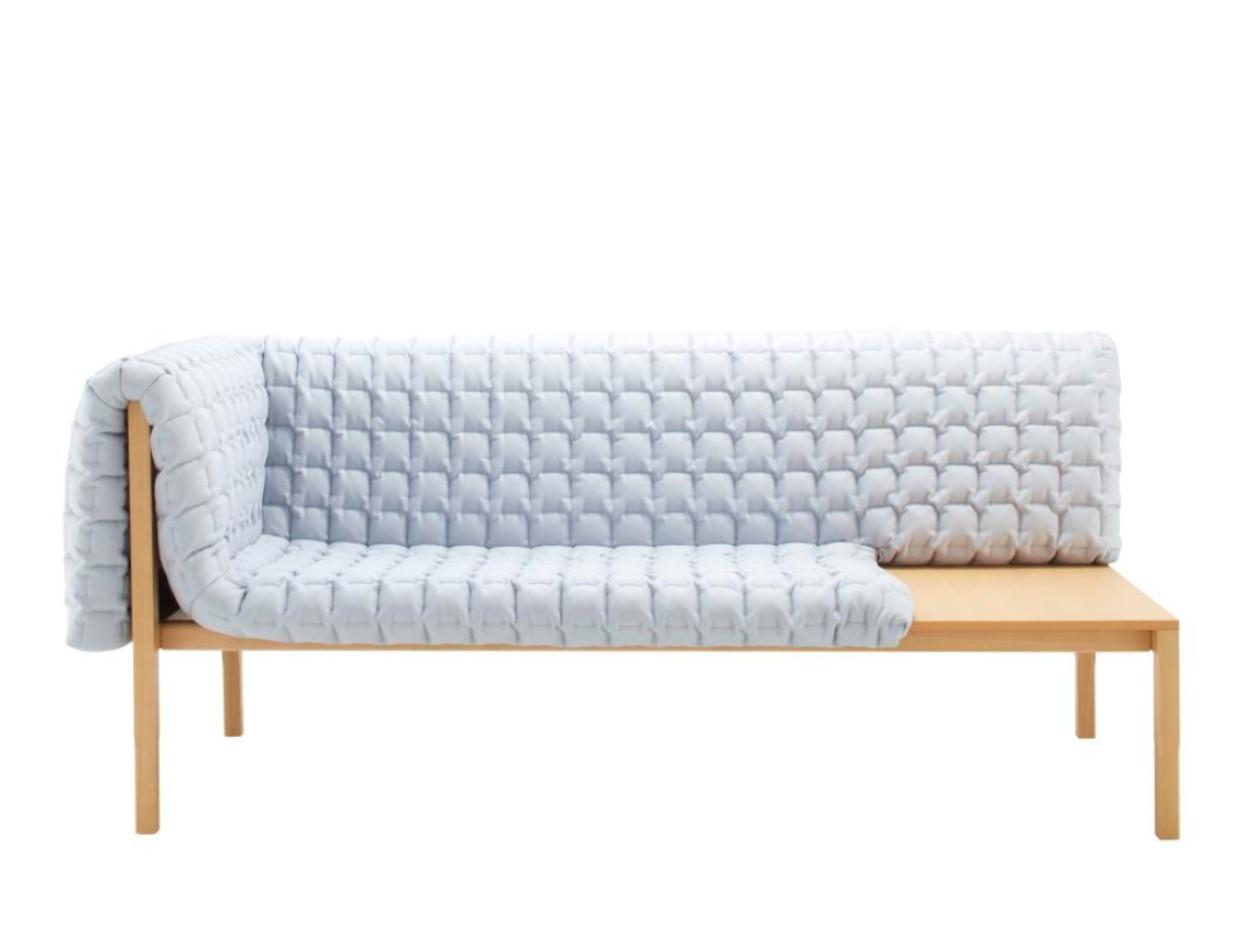 RUCHÉ Upholstered fabric bench with back