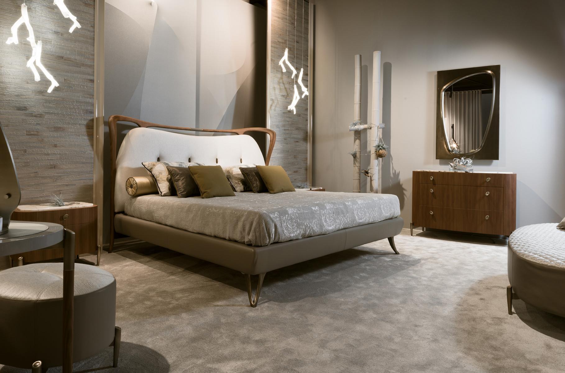 CRONO Contemporary style wooden double bed with tufted headboard with upholstered headboard