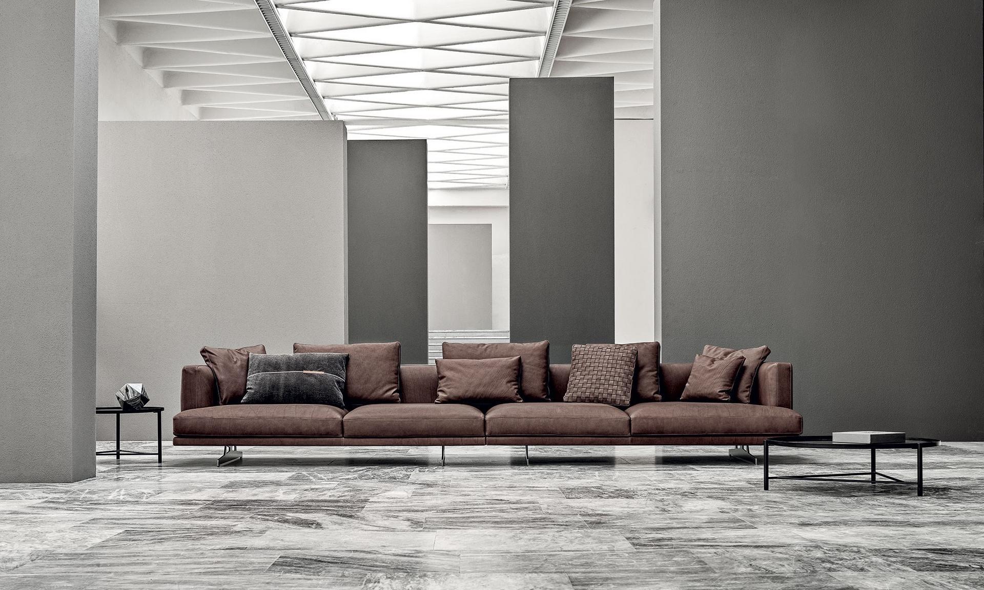 HORIZON Modular fabric sofa with chaise longue