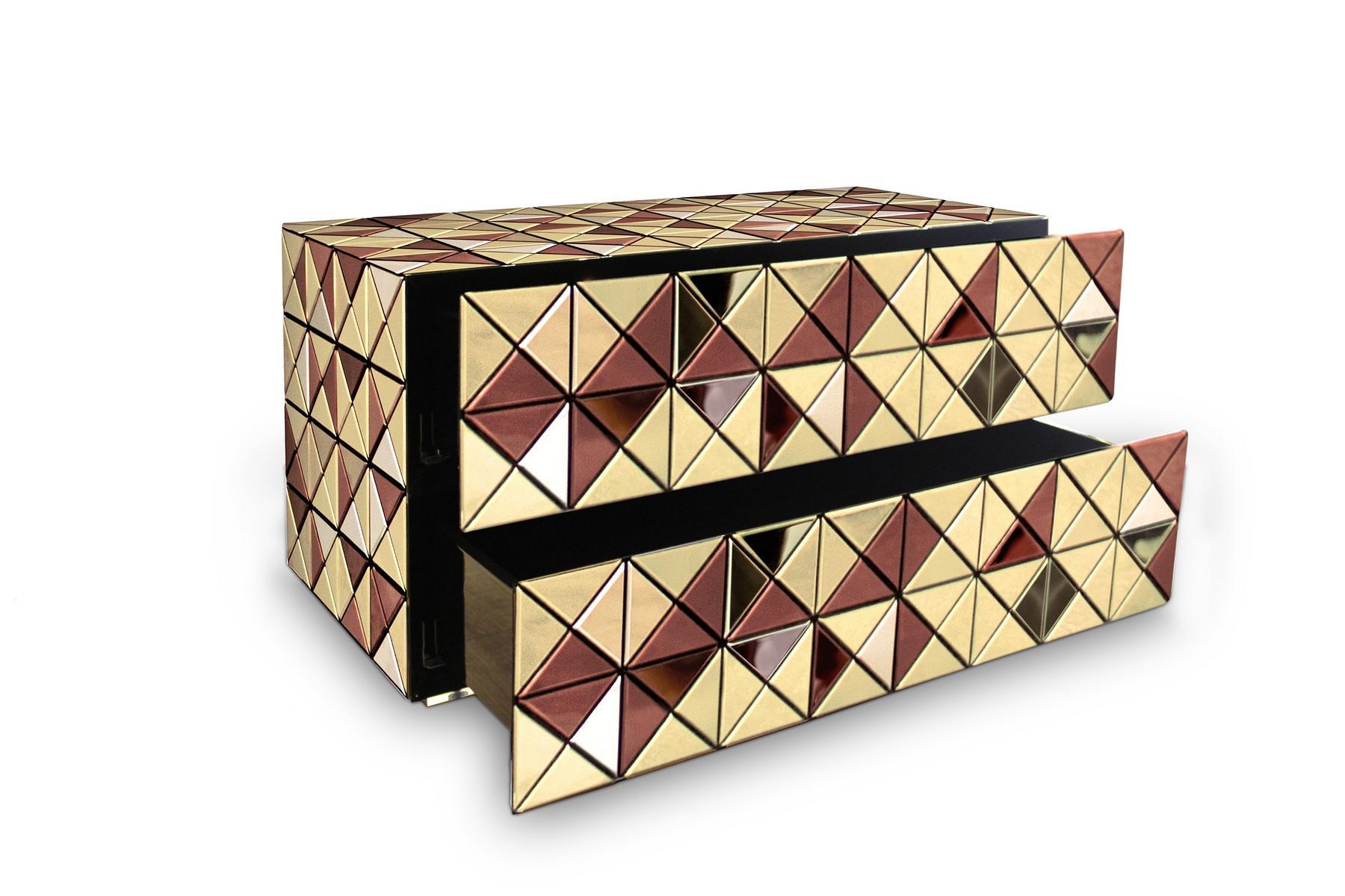 PIXEL Rectangular aluminium bedside table with drawers