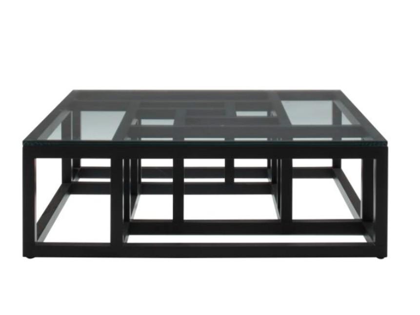 ANTIGONE Low square wood and glass coffee table
