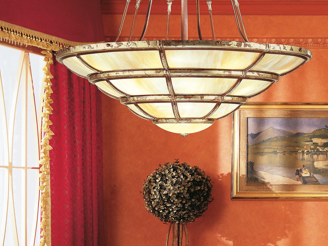 GIOTTO 1898/22 Rust gold leaf finish chandelier with onyx glass
