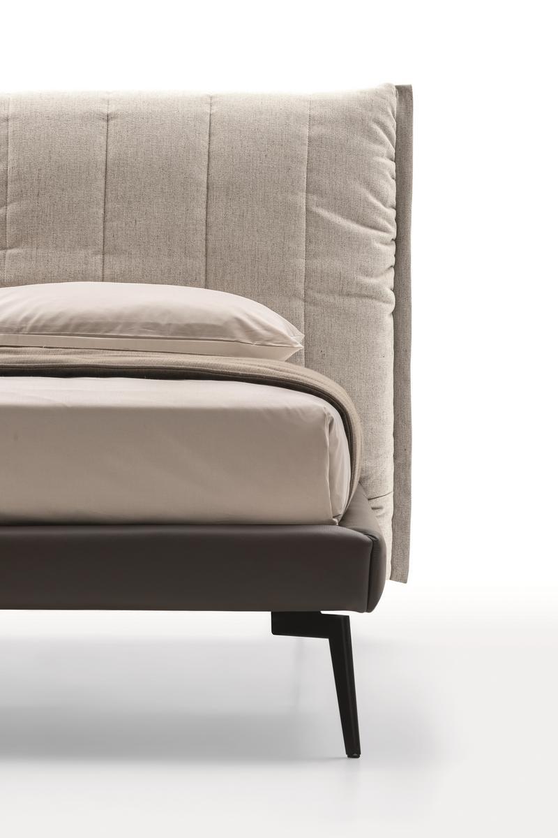 ON LINE Leather and fabric bed with high headboard
