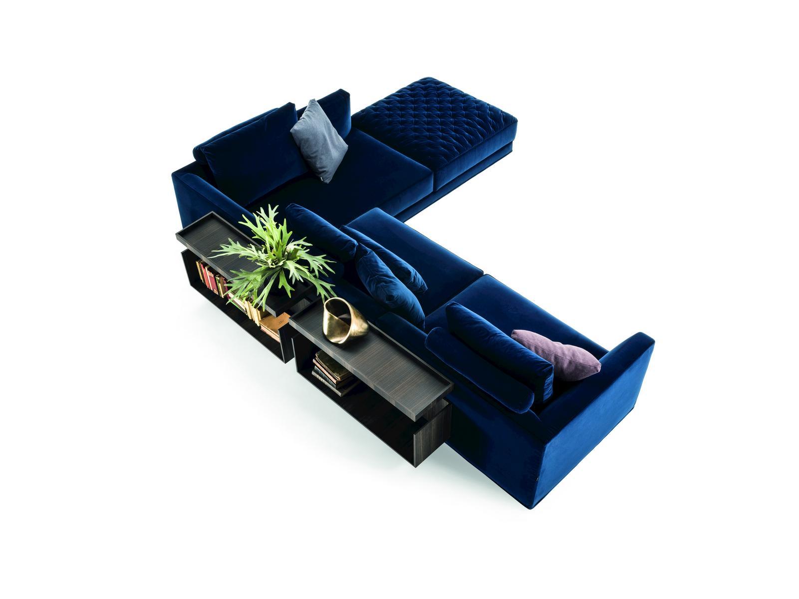 MILLER Sectional fabric sofa with integrated magazine rack