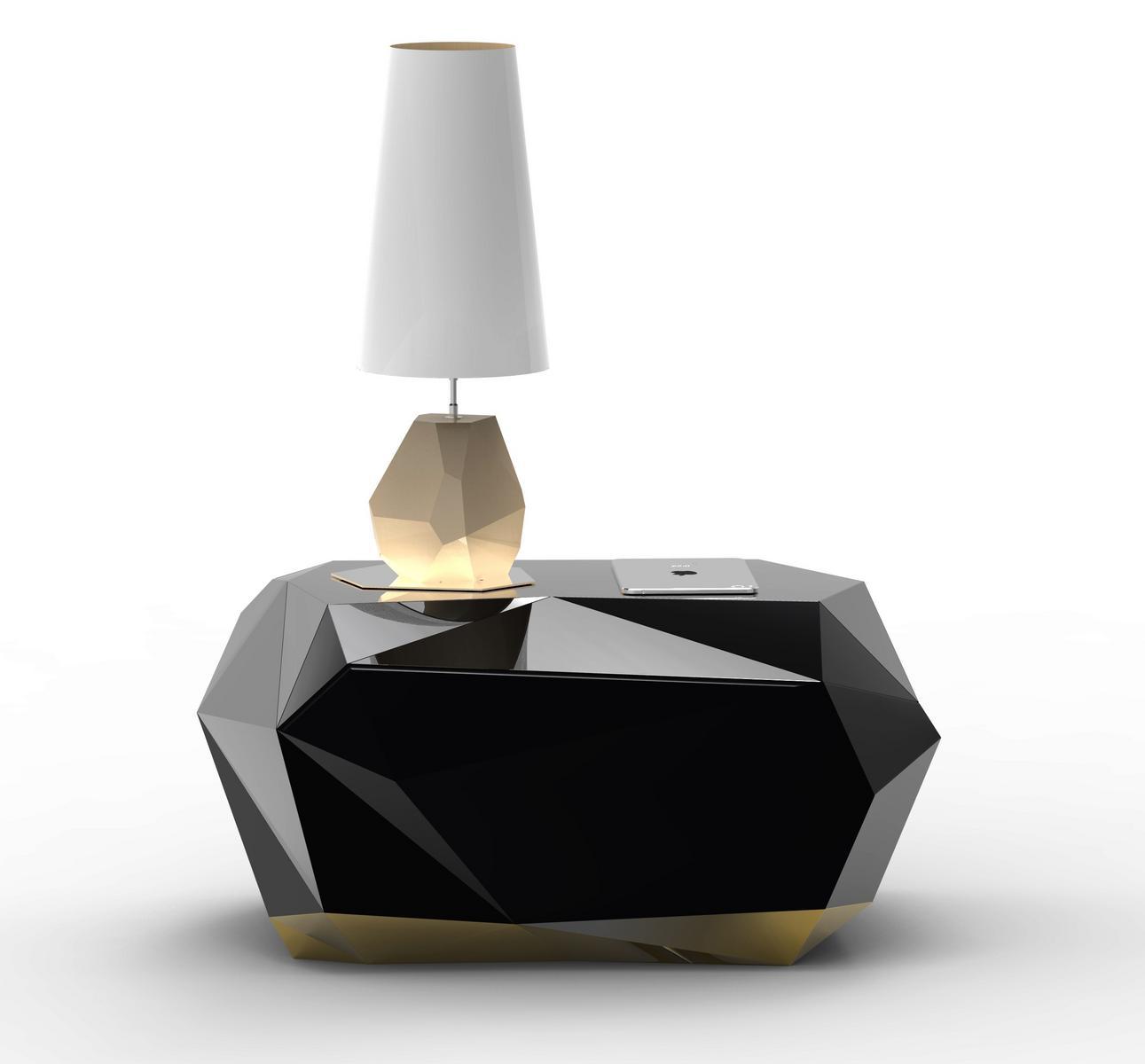 DIAMOND Rounded wooden bedside table with drawers