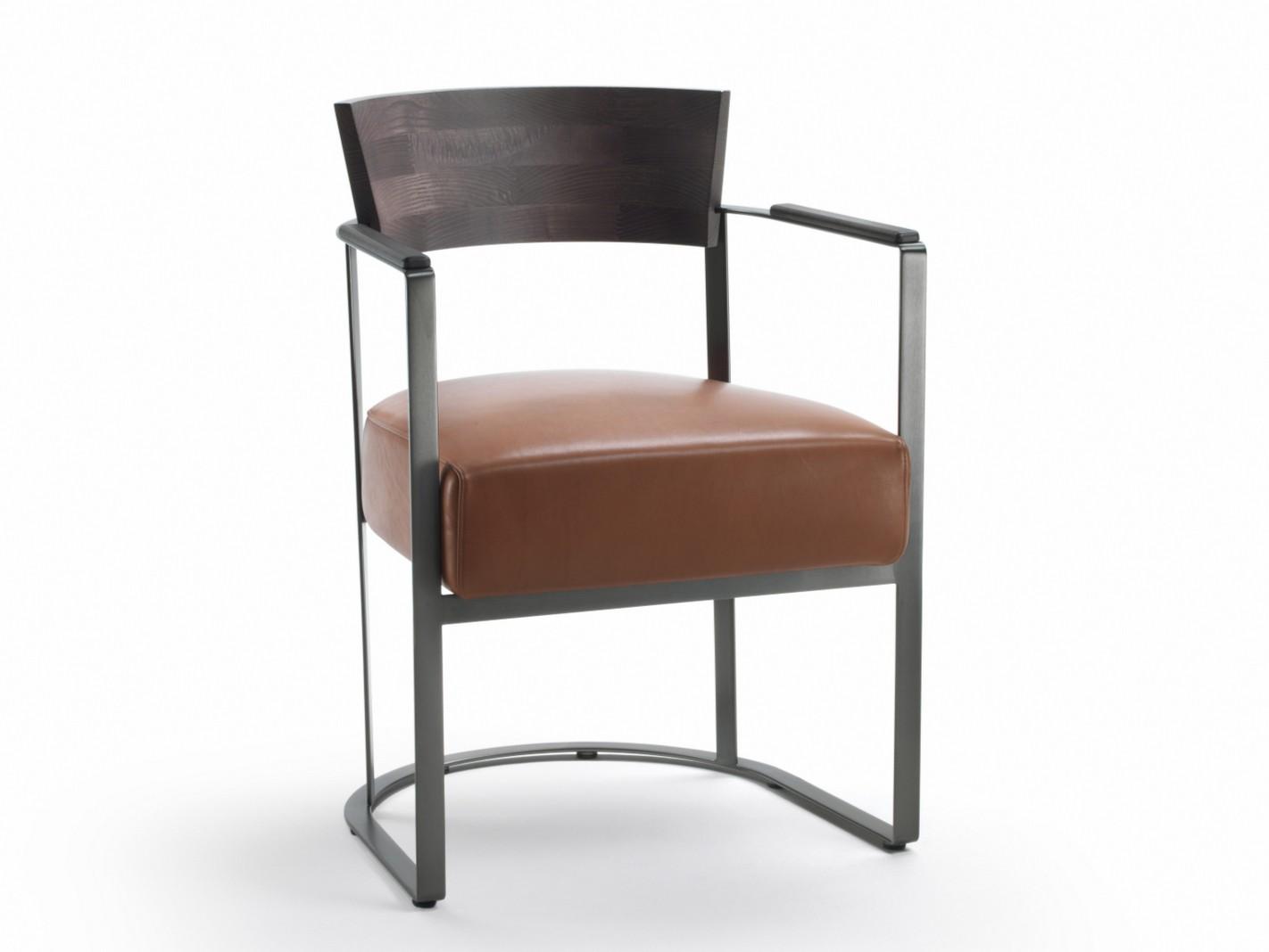 MORGAN Leather chair with armrests
