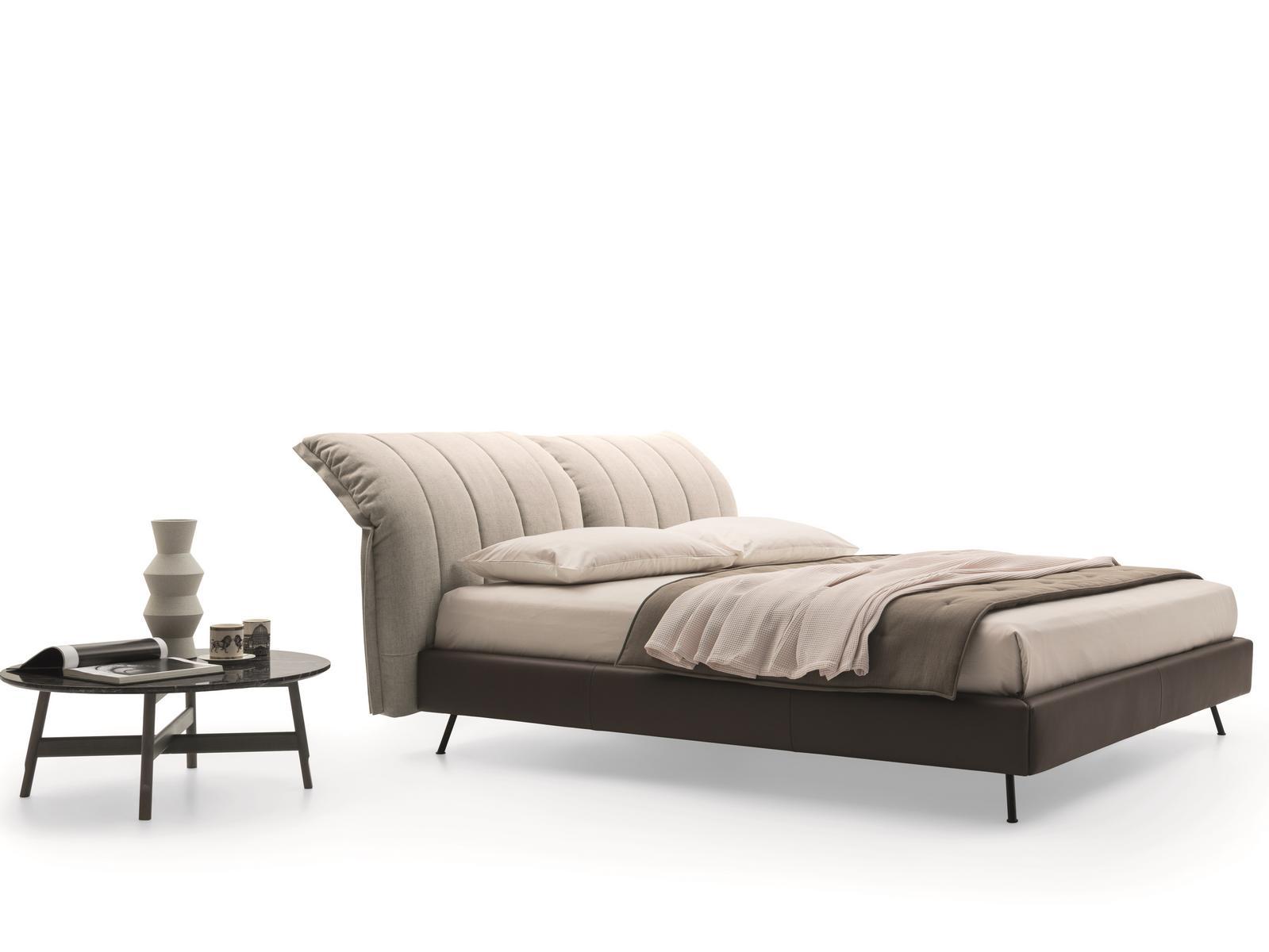 ON LINE Leather and fabric bed with high headboard