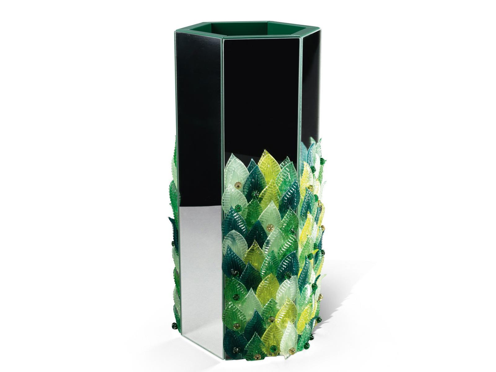 FOGLIA Murano glass and mirrored glass vase