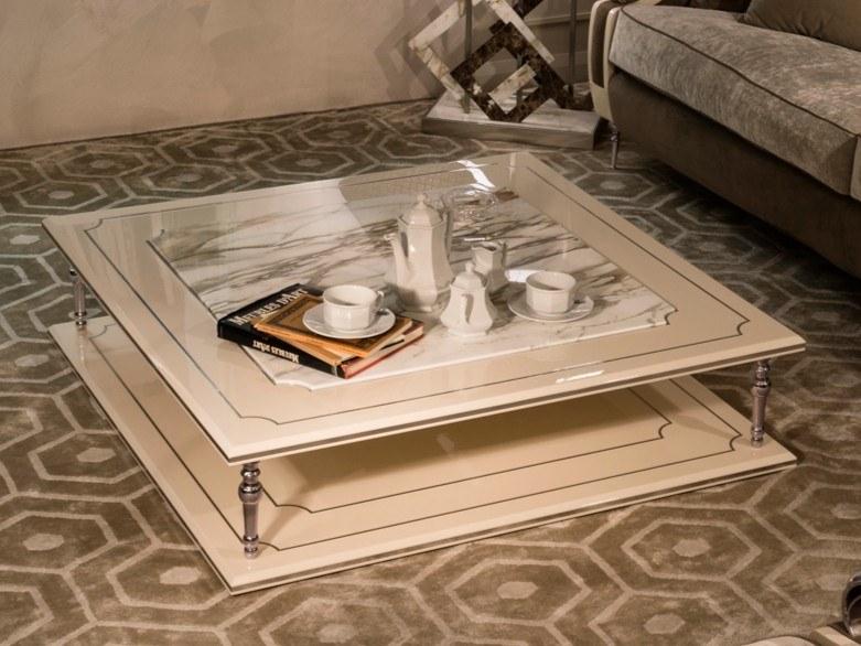 LALIQUE Low metal and Calacatta marble coffee table