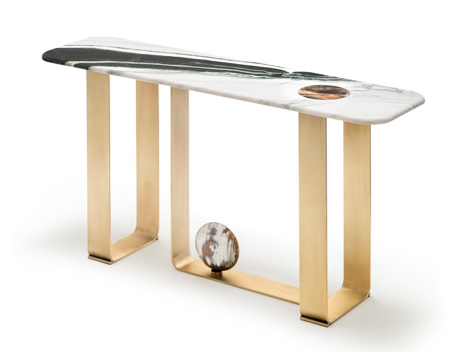 MINERVA 7005S Rectangular marble console table with satin metal base