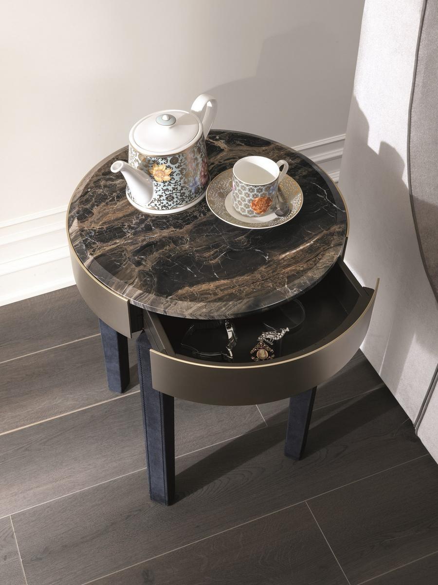 RING Rounded nabuk bedside table with drawers