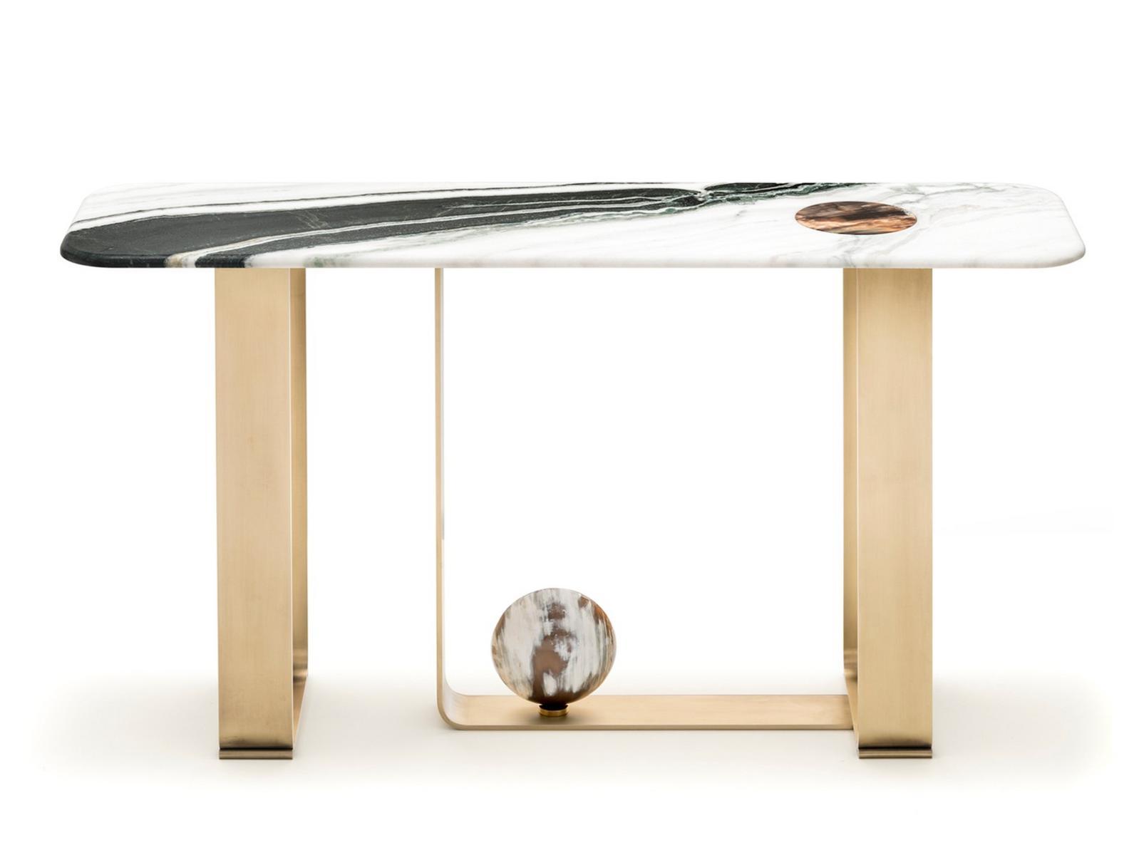 MINERVA 7005S Rectangular marble console table with satin metal base