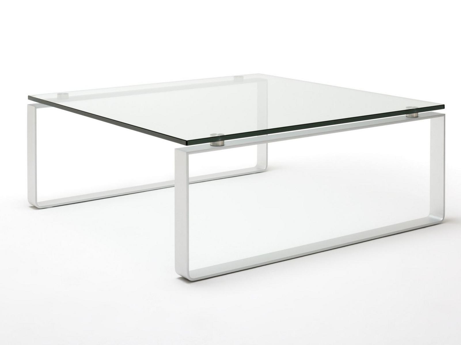 8710 Sled base square glass and steel coffee table