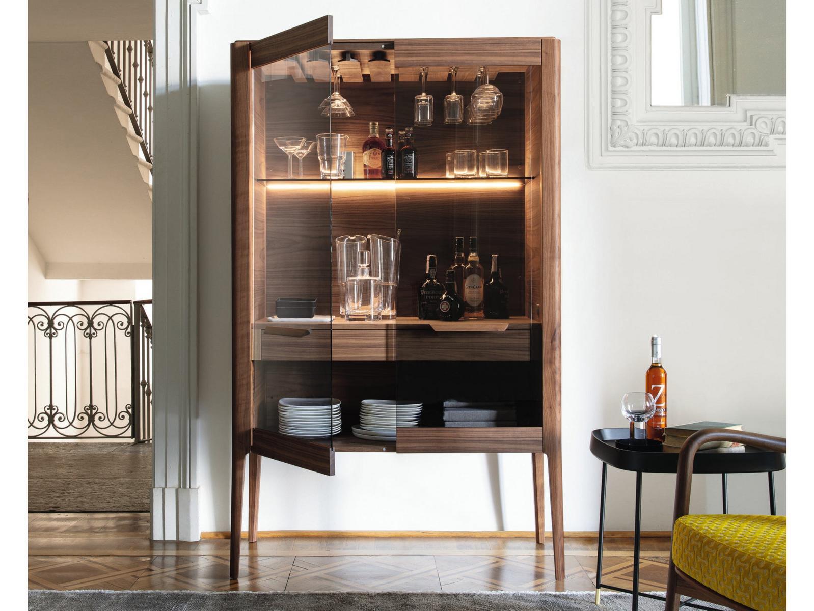 ATLANTE Walnut bar cabinet with integrated lighting
