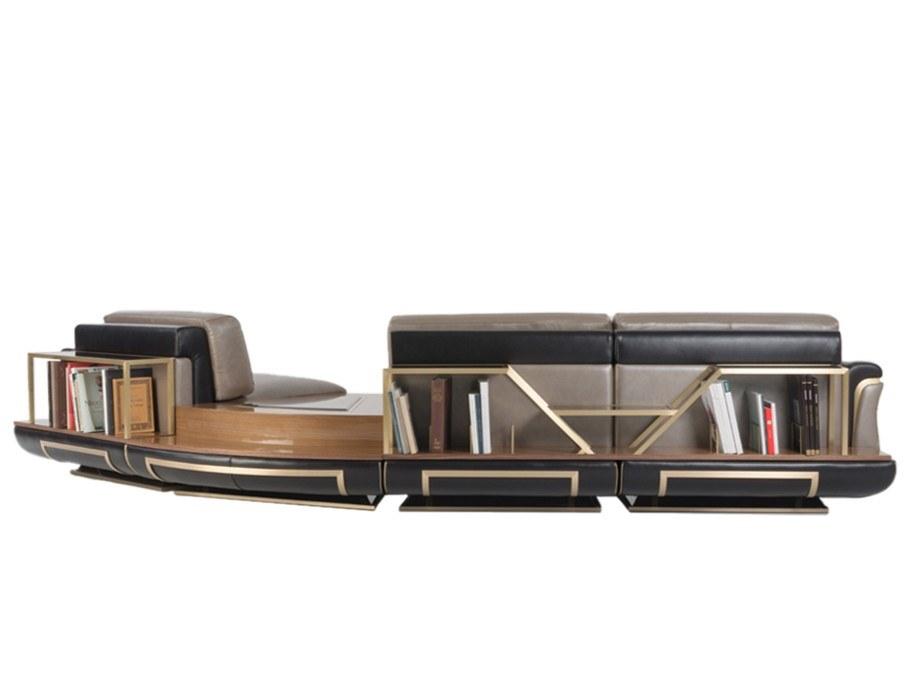 ADONE DEEP Sectional leather sofa with integrated magazine rack