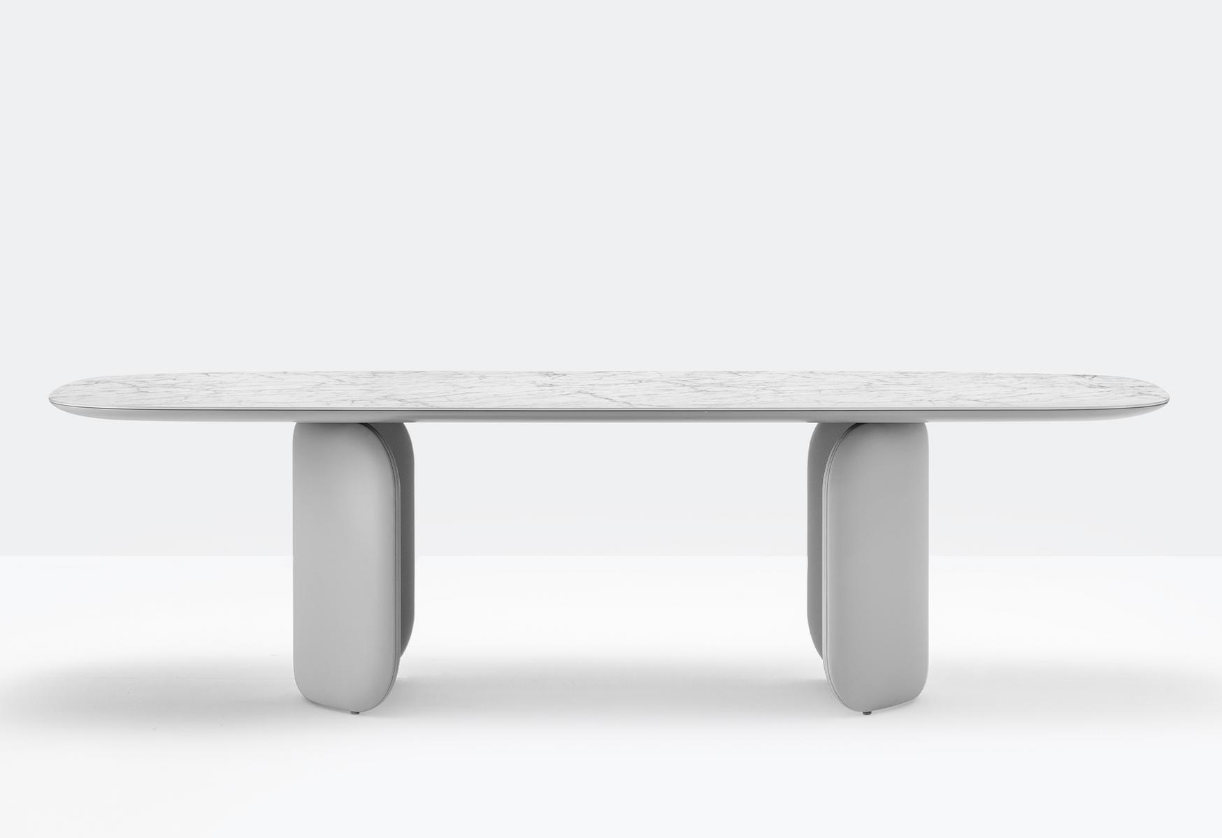 ELINOR ELN200/260/300X110 Rectangular marble table with leather-covered base
