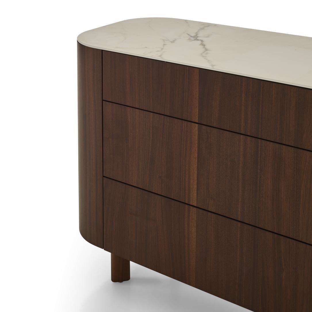 PARABOLE Chest of drawers in walnut with marble effect stoneware top