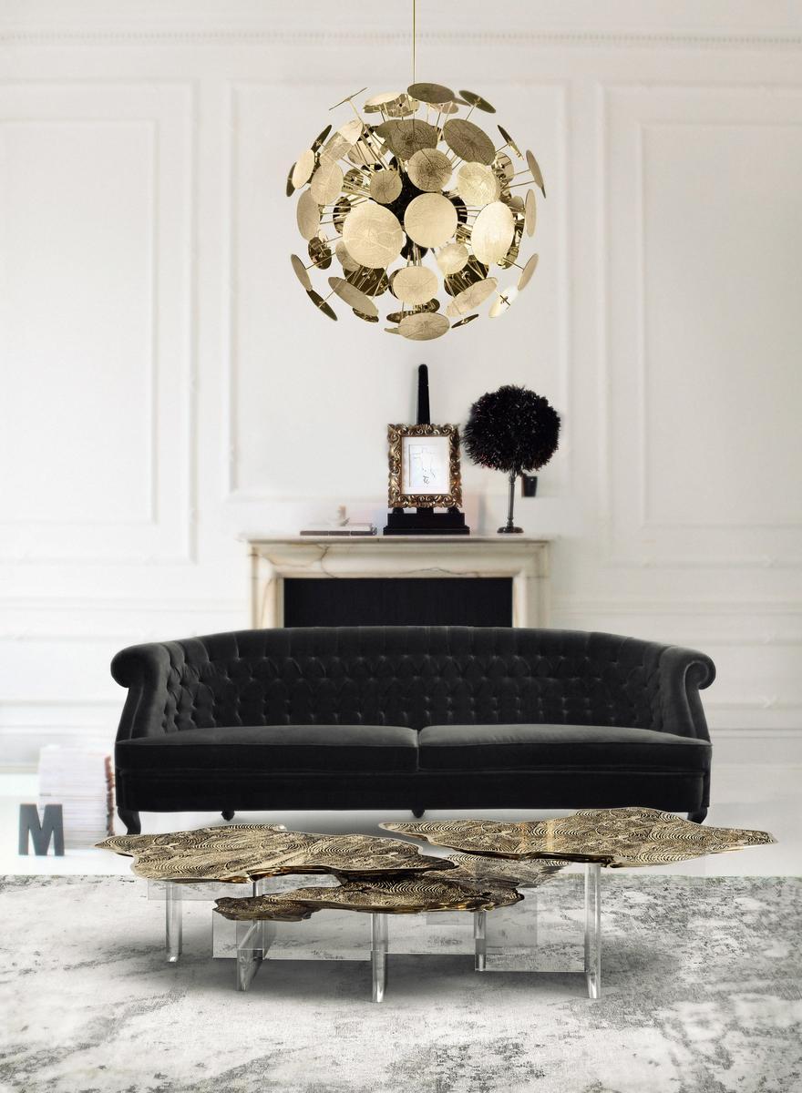 MONET Low brass coffee table for living room