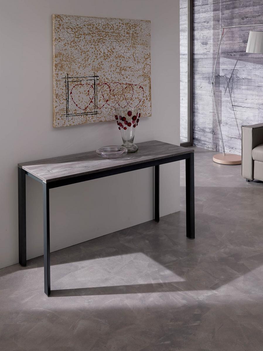 VOILÁ Extending rectangular aluminium and wood console table