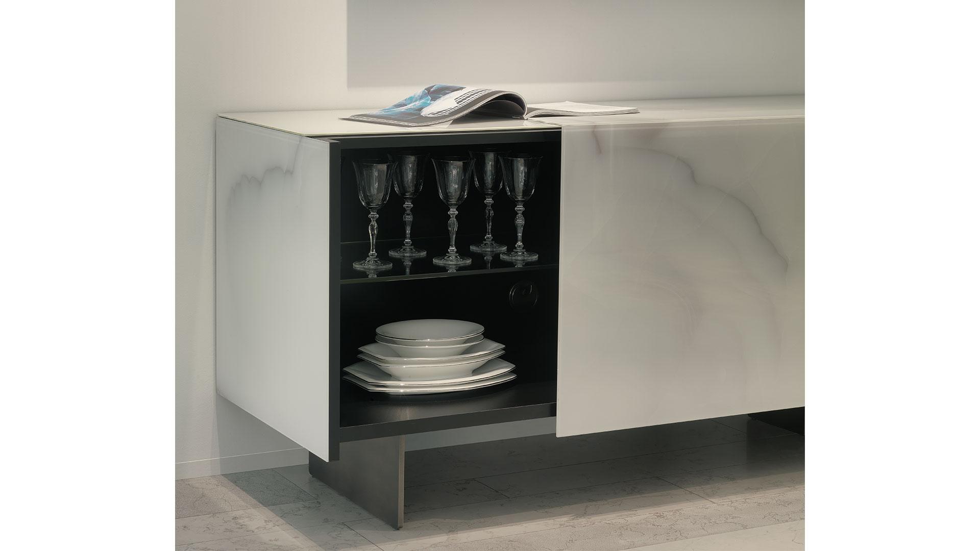 MIRAGE Wood and glass sideboard with sliding doors